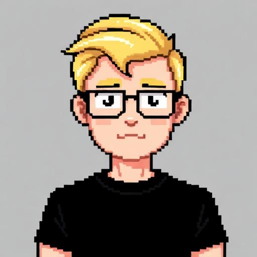 Pixel portrait of Braden, another man in a black t-shirt