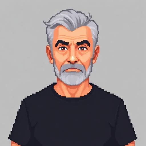 Pixel portrait of Rick, another man in a black t-shirt