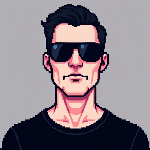 Pixel portrait of Trent, another man in a black t-shirt